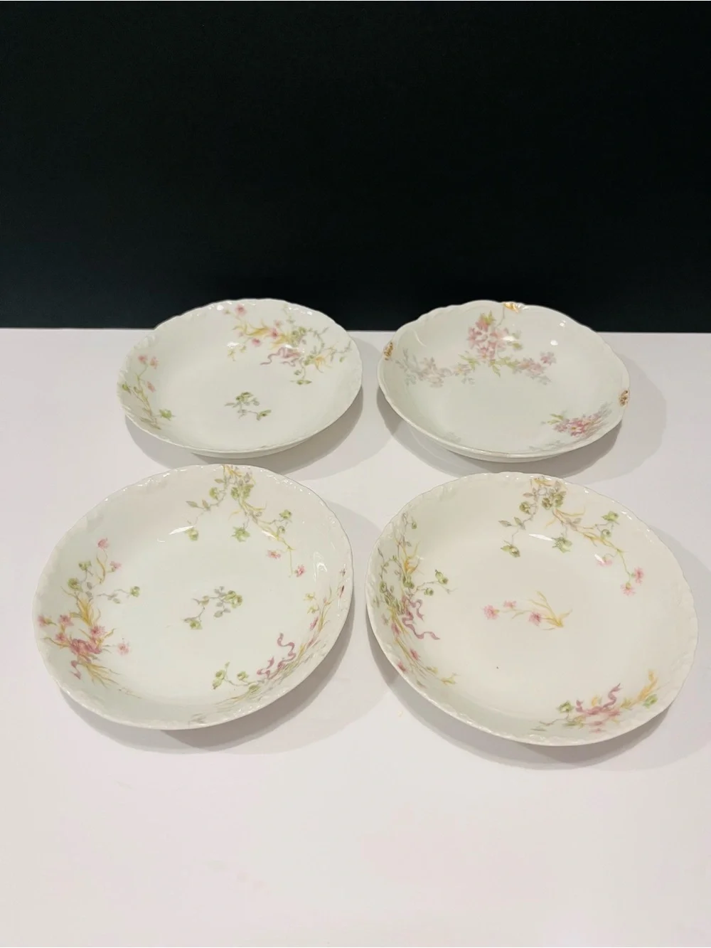 Delicate Pink Floral Porcelain Dessert Bowls - Set of 4